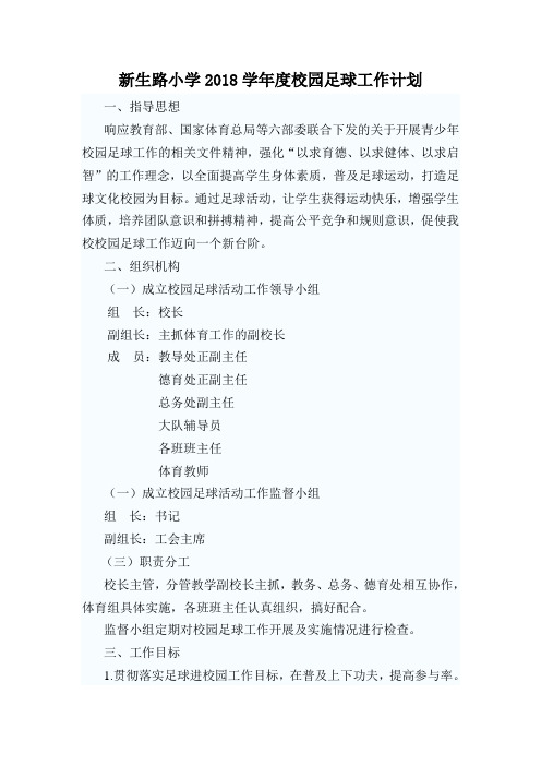 新生路小学2018年校园足球工作计划