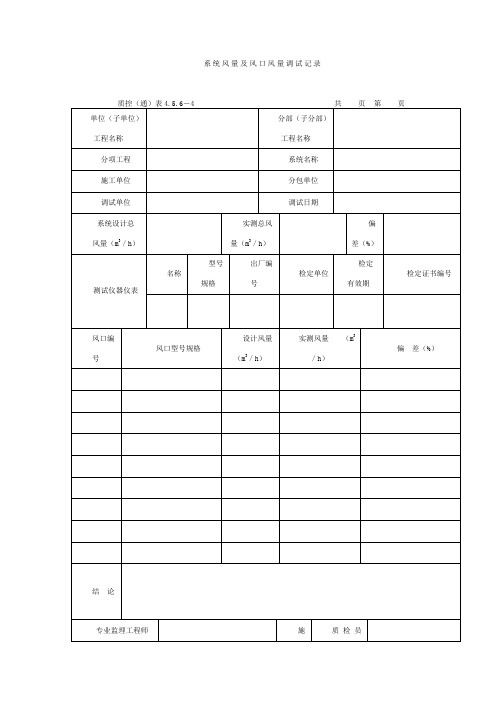 系统风量及风口风量调试记录
