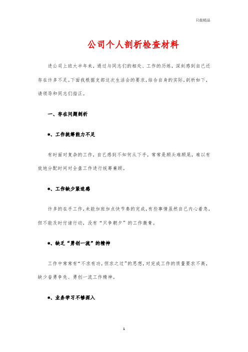 公司个人剖析检查材料
