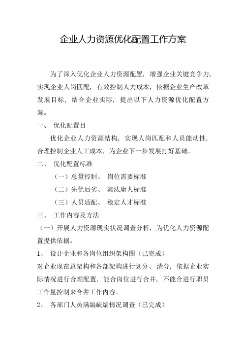 公司人力资源优化配置工作方案完整版
