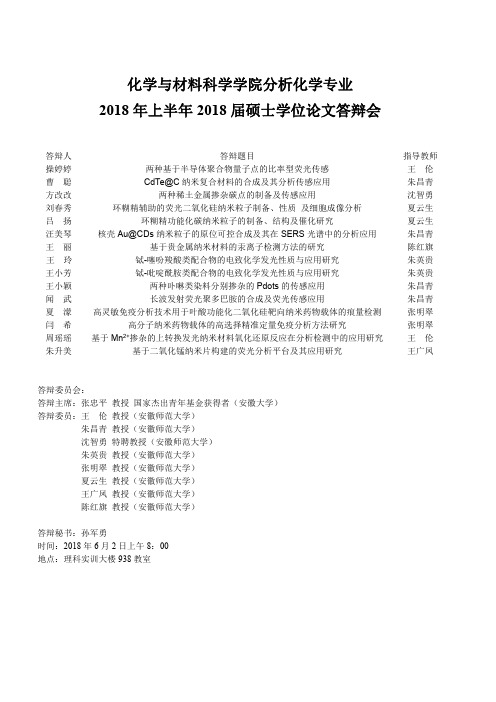 化学与材料科学学院分析化学专业2018 年上半年2018 届硕士学位