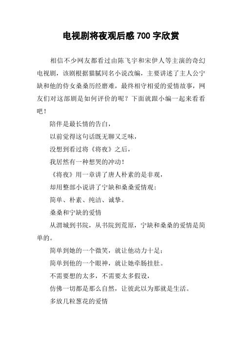电视剧将夜观后感700字欣赏