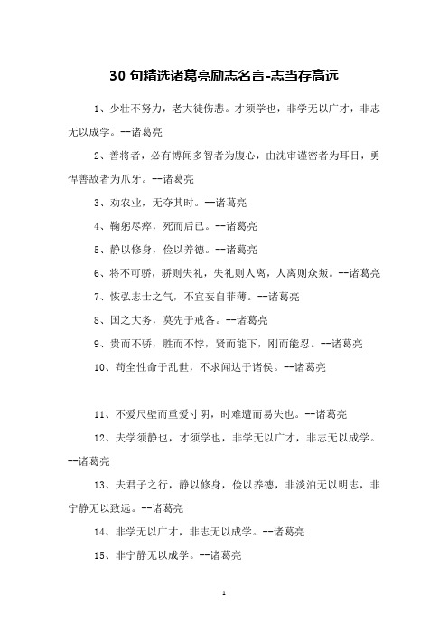 30句精选诸葛亮励志名言-志当存高远