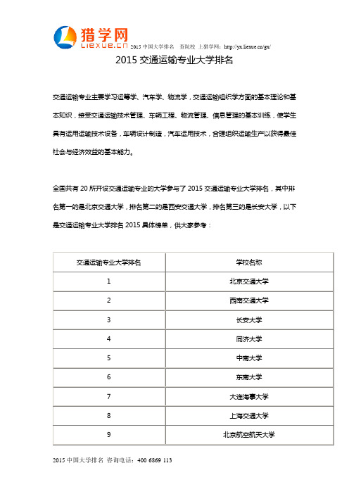 2015交通运输专业大学排名