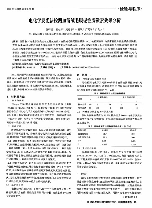 电化学发光法检测血清绒毛膜促性腺激素效果分析