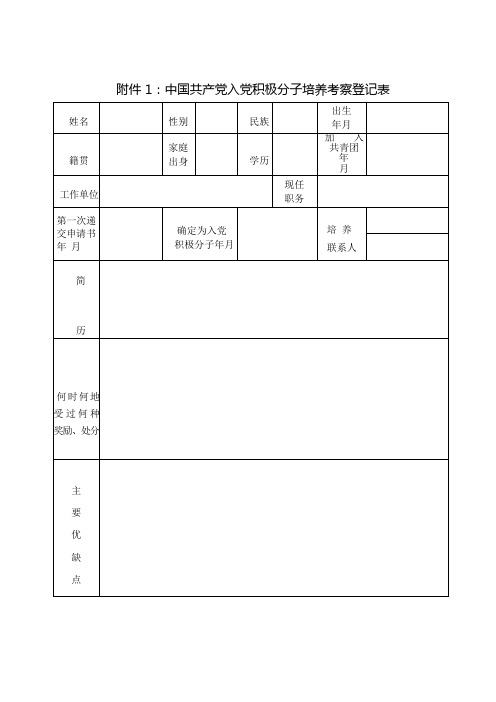 发展新党员相关表格