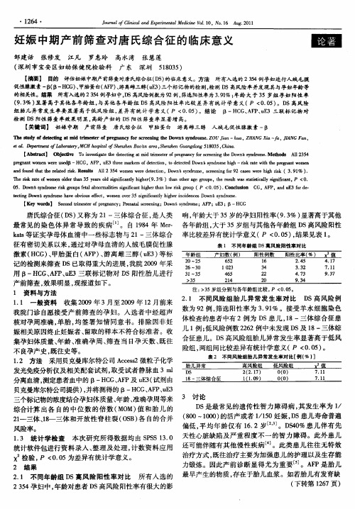 妊娠中期产前筛查对唐氏综合征的临床意义