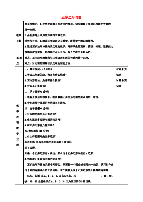 九年级数学下册24.6正多边形与圆教案1(新版)沪科版