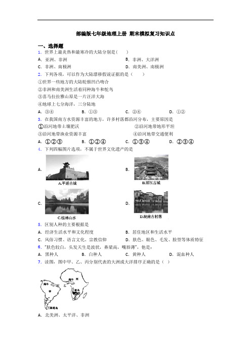 部编版七年级地理上册 期末模拟复习知识点