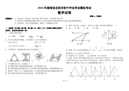 2016年湖南省岳阳市初中毕业学业模拟考试2