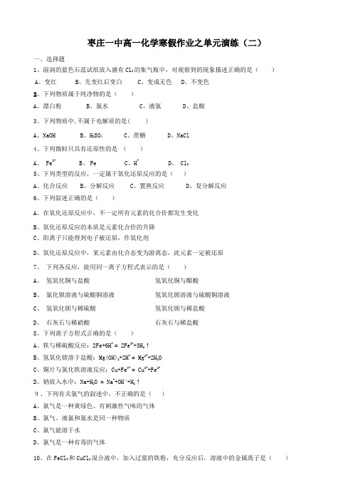 化学枣庄一中级高一化学寒假作业之必修1单元演练(二).doc