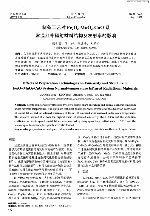 制备工艺对Fe2O3-MnO2-CuO系常温红外辐射材料结构及发射率的影响