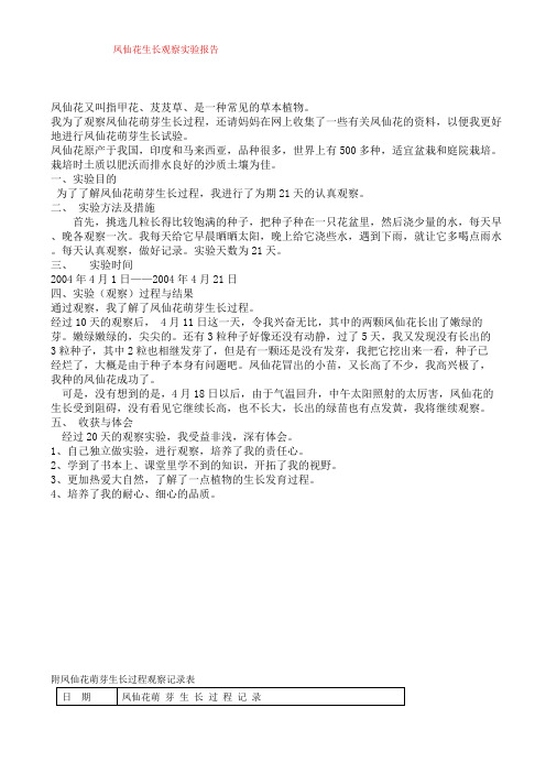 凤仙花生长观察实验报告材料