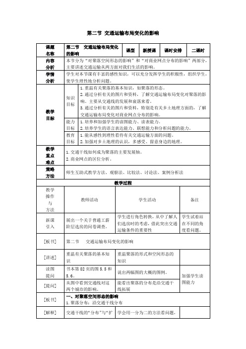 人教版必修2 地理：5.2 交通运输方式和布局变化的影响  教案2