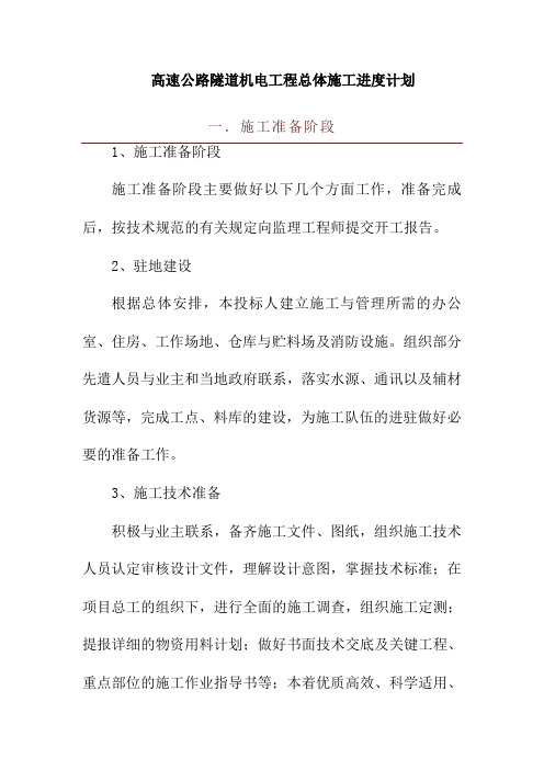 高速公路隧道机电工程总体施工进度计划