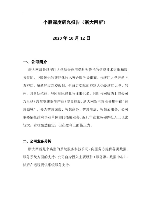 个股深度研究报告(浙大网新)
