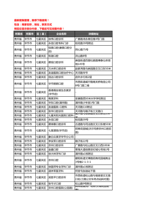 新版贵州省毕节市七星关区口腔企业公司商家户名录单联系方式地址大全41家