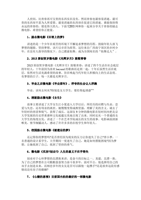 经典正能量10大青春励志微电影