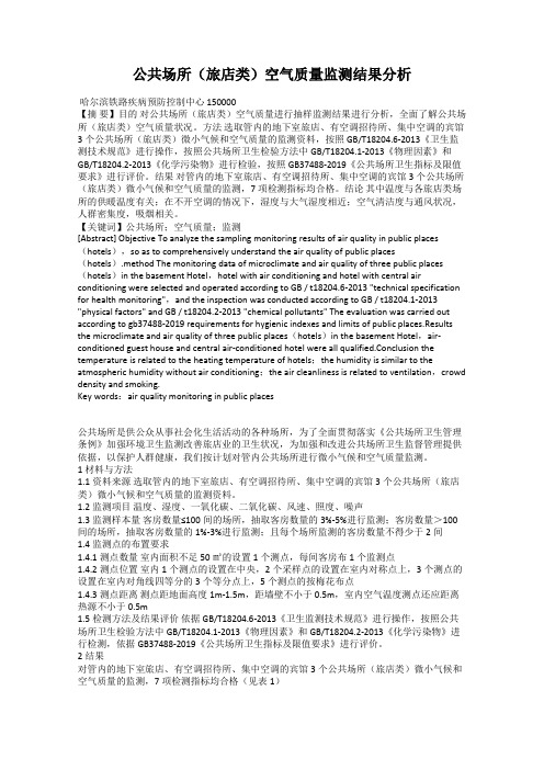 公共场所(旅店类)空气质量监测结果分析