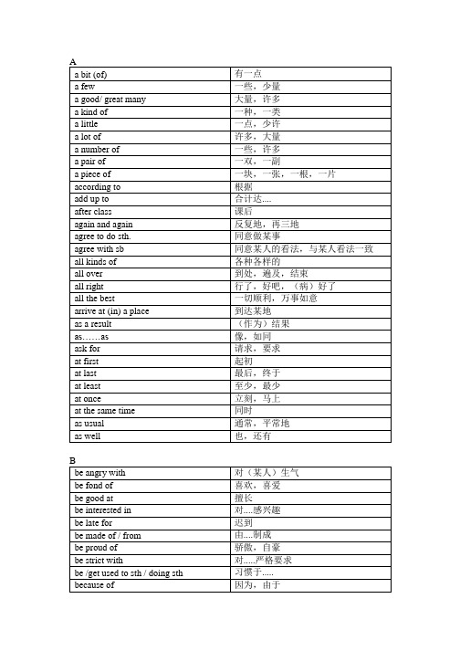 中考考纲短语300(表格版)