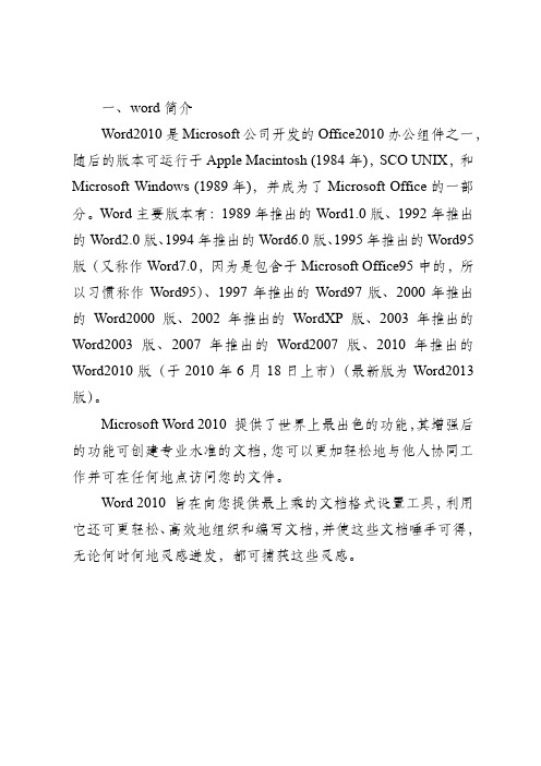 一、word2010简介
