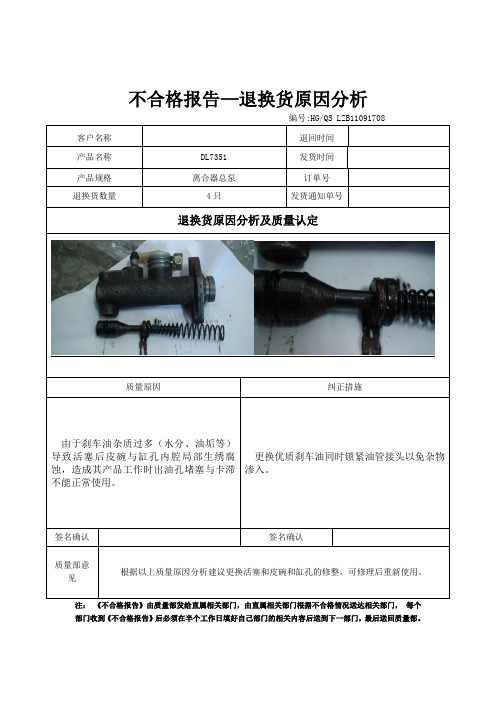 不合格产品报告格式