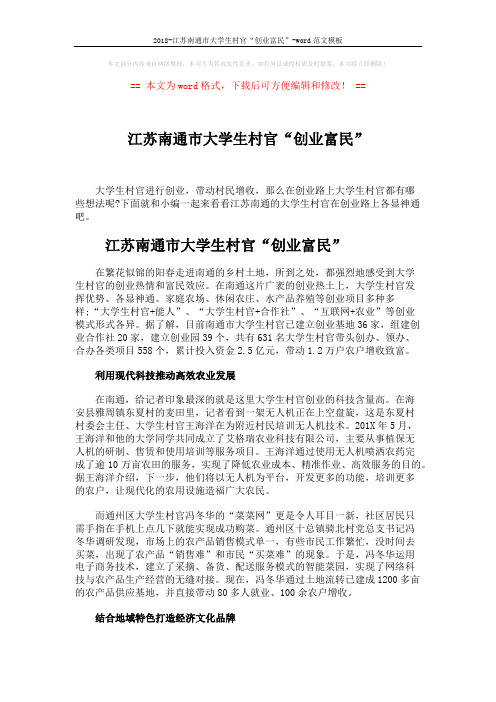 2018-江苏南通市大学生村官“创业富民”-word范文模板 (3页)