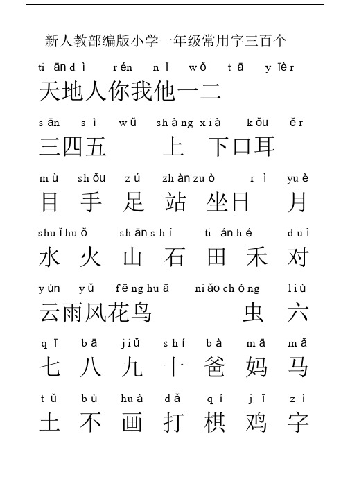 (完整版)(注音)新人教部编版小学一年级的常用字三百个.docx