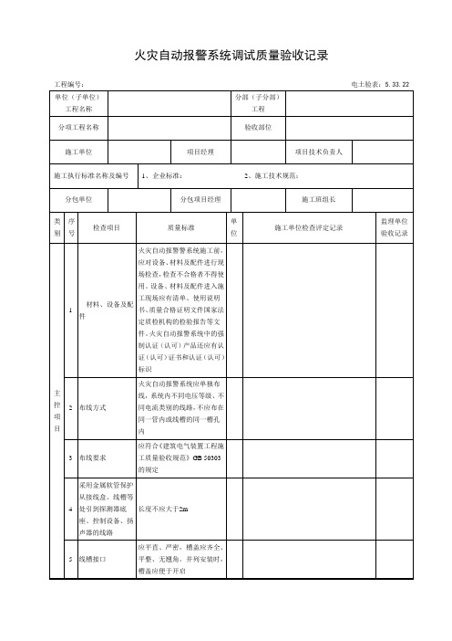 5.33.22火灾自动报警系统调试质量验收记录