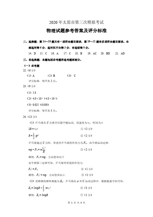 2020年太原市高三三模理综答案