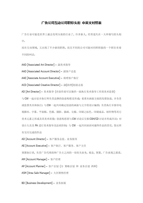 广告公司职称头衔