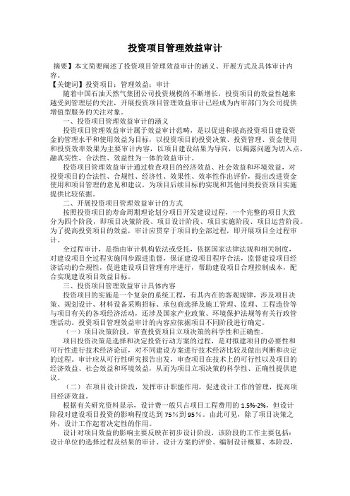投资项目管理效益审计