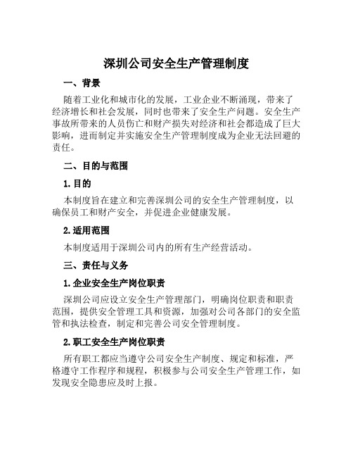 深圳公司安全生产管理制度
