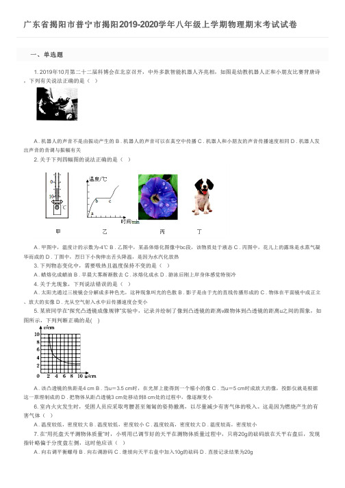 广东省揭阳市普宁市揭阳2019-2020学年八年级上学期物理期末考试试卷及参考答案