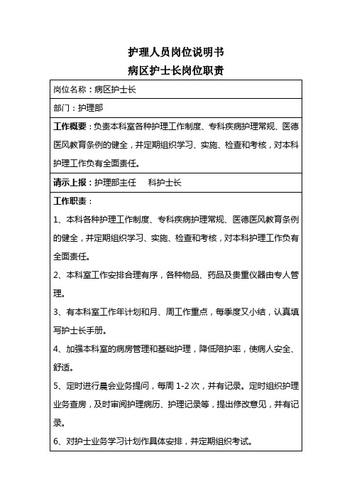 普外科护理人员岗位说明书