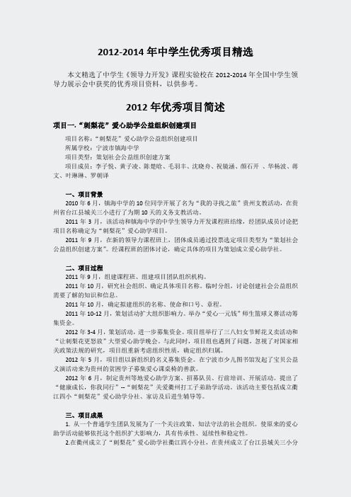 2012-2014年中学生优秀项目精选