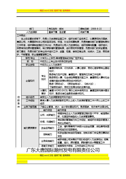 部长岗位说明书1