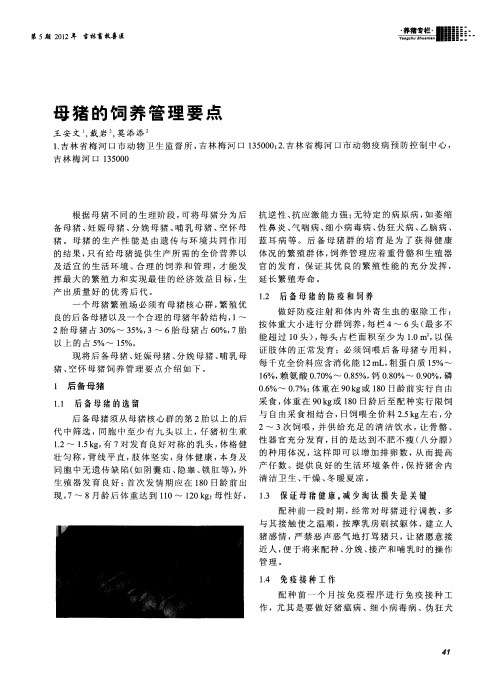 母猪的饲养管理要点