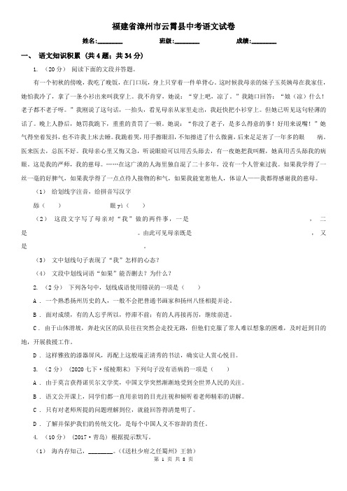 福建省漳州市云霄县中考语文试卷