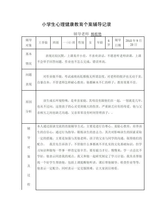 一(4)班心理健康教育个案辅导记录表