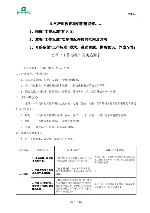 公司工作标准及实施要求