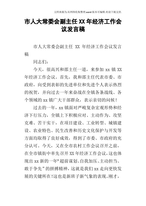 市人大常委会副主任XX年经济工作会议发言稿