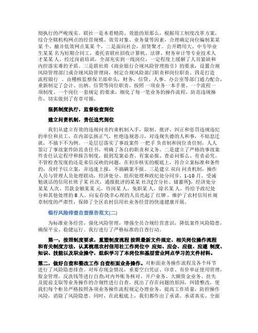 银行风险排查自查报告范文