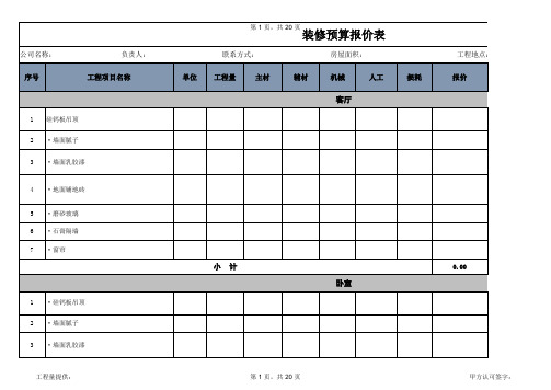 室内装修预算表(自动计算)