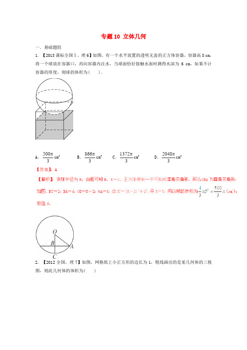 2015高考数学(新课标I版)分项汇编专题10立体几何(含解析)理