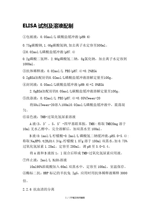 ELISA试剂及溶液配制及实验步骤