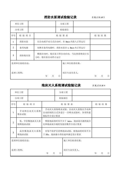 K.15.0.16-3消防水泵调试检验记录K.15.0.16-4泡沫灭火系统调试检验记录