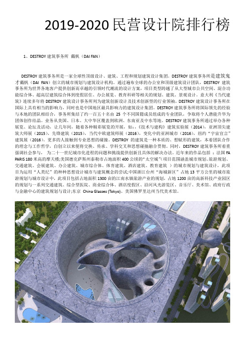 2019-2020民营设计院排行榜
