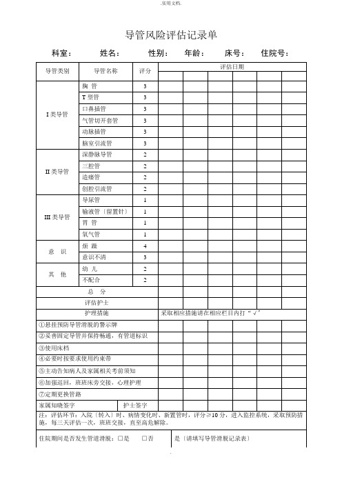 导管风险评估表