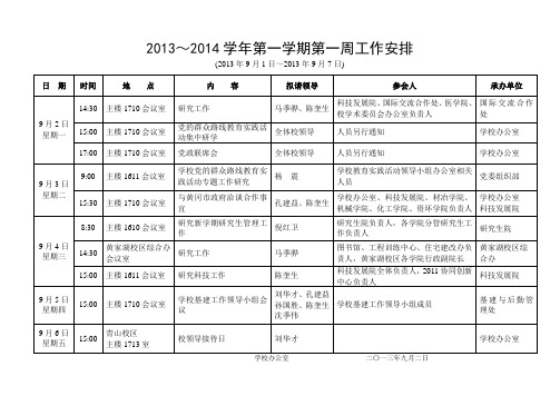 2013~2014学年第一学期第一周工作安排